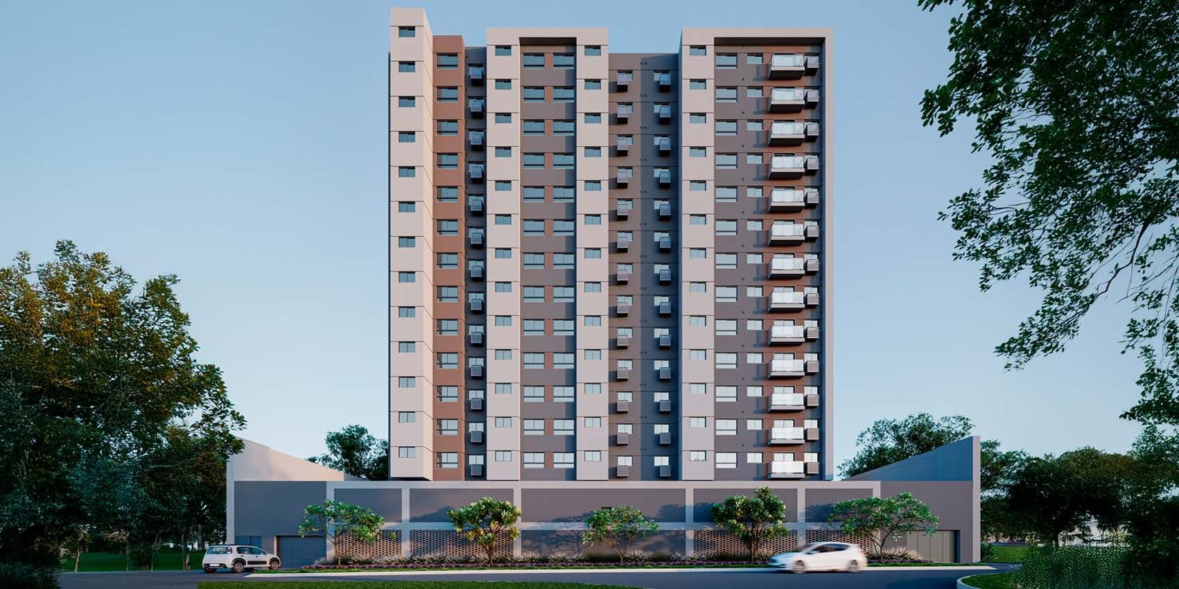 Fachada do Residencial Vitta, vista frontal das torres